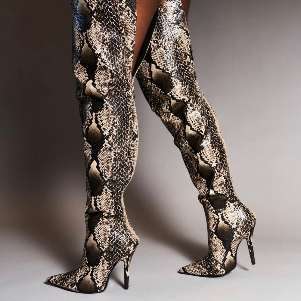 Snake Skin Thigh High Boots